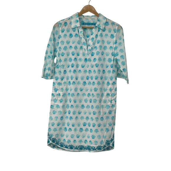 Tori Richards Cotton Embroidered Blue Shell Dress Size Small Beach Resort Cruise - Picture 1 of 6